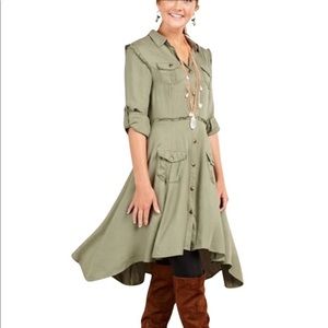 NWT Matilda Jane Tree Canopy Button Down Military Midi Dress Olive Green Medium
